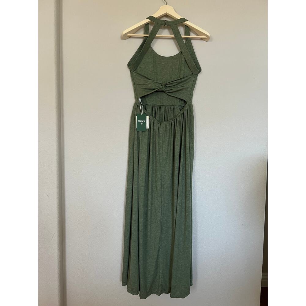 HALARA Open-Back Flowy Maxi Dress in Green Size Medium Pockets NWT - Picture 2 of 9
